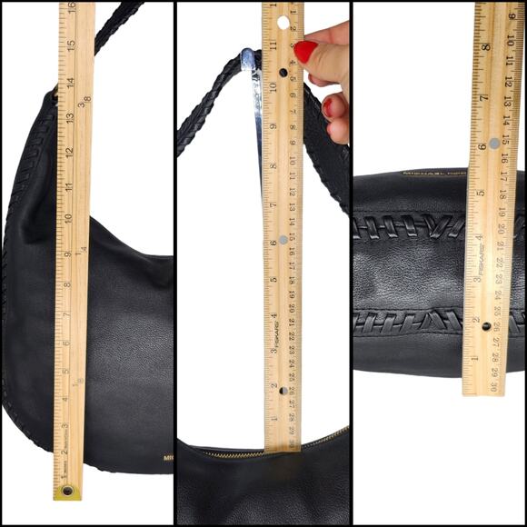 Michael Kors Handbag Purse Black Leather Gold Tassel Fringe Crescent Shoulder - Picture 13 of 13